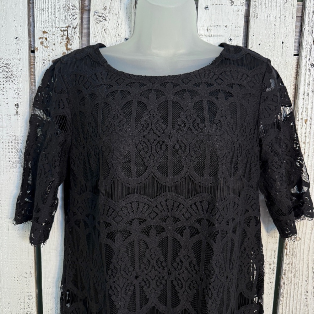 Ronni Nicole Lace Little Black Dress Size 8 Short Sleeve Goth Glam Holiday Event - Picture 4 of 10